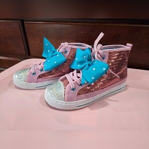 Brand New: Pink Sequin With Blue Bow Sneakers